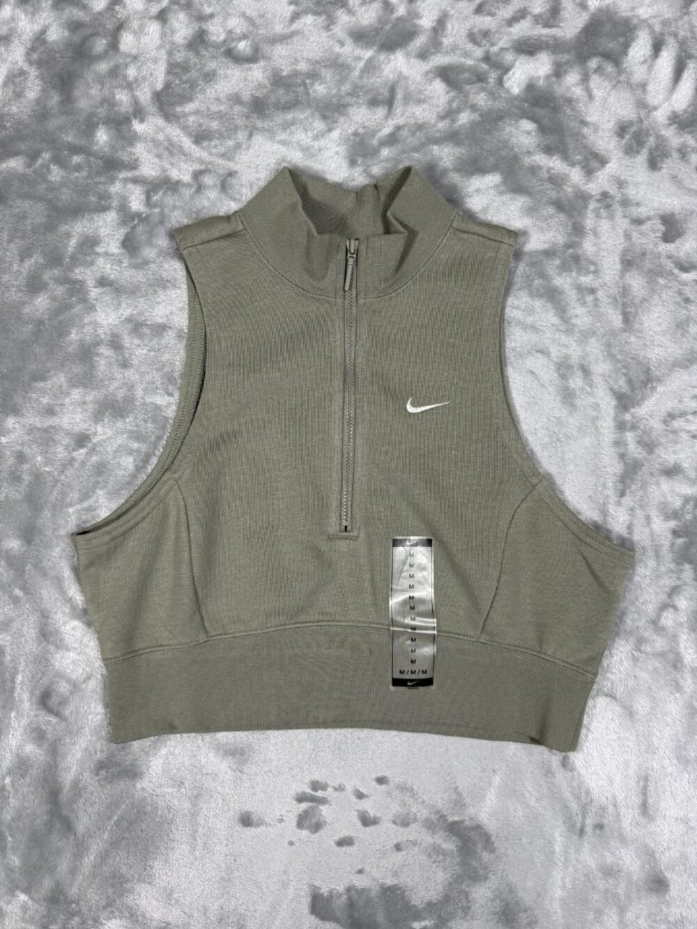 New Nike Tank Top Women's Medium Green Cropped Mock Neck 1/4 Zip FV7491 320